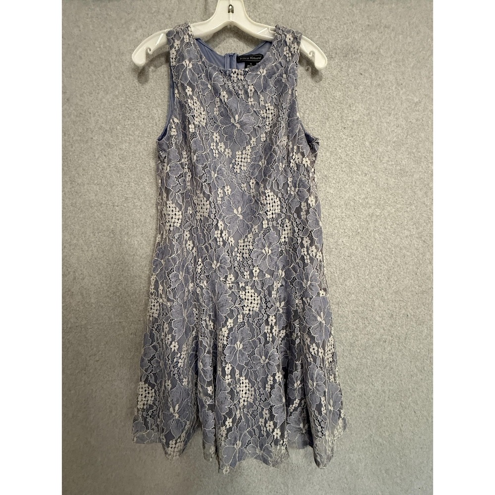 Jessica Howard Dress Womens 12 Blue Lace Floral Fit & Flare Short Party Cocktail